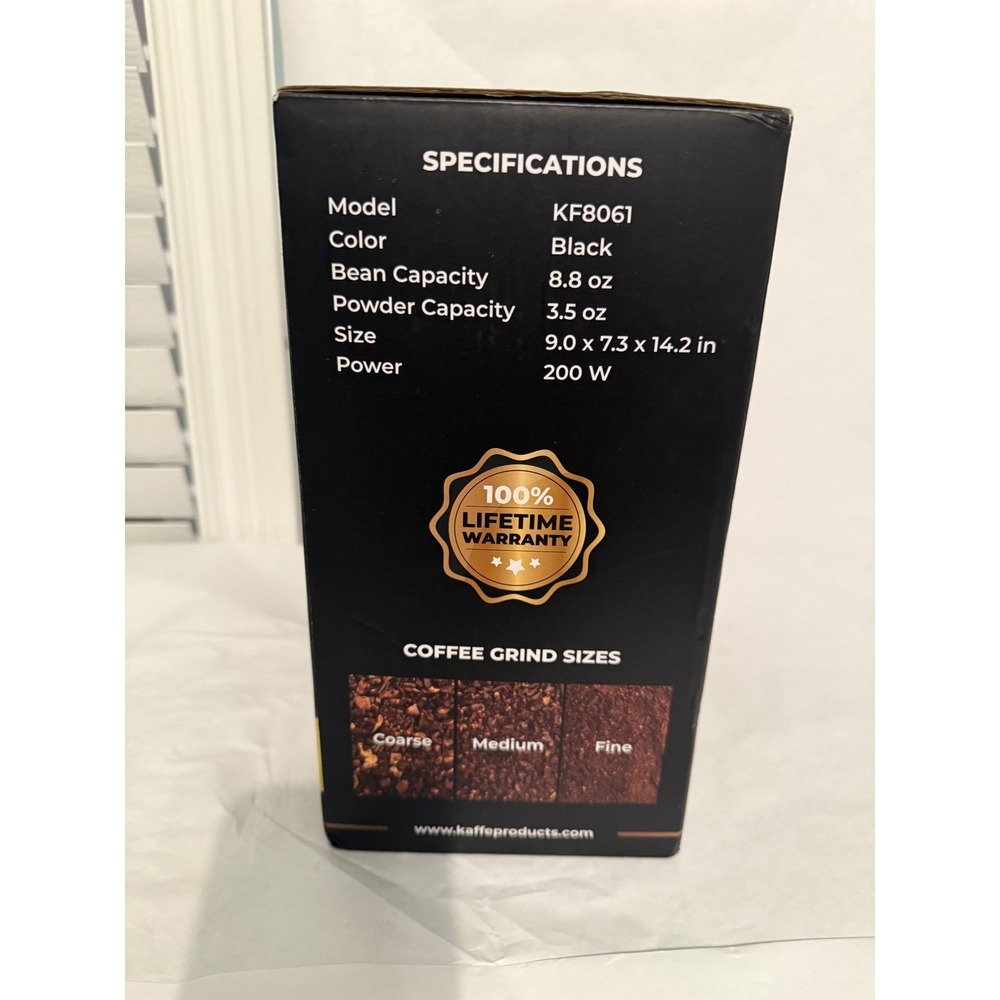 Kaffe KF8061 Electric Flat Burr Coffee Grinder 10 Settings Black 200W NEW - Picture 2 of 4